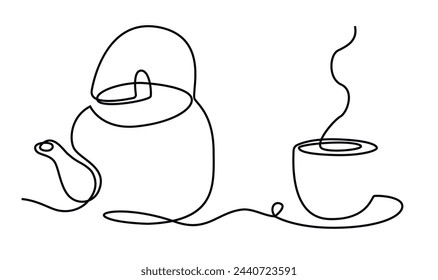 Teekanne mit Tasse Tee Abstrakte Linie Kunst Vektor auf weißem Hintergrund