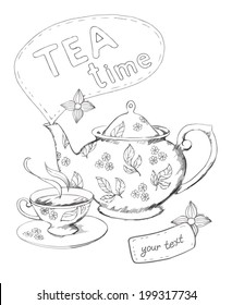 Teapot and cup vector background