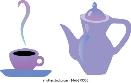 Teapot and cup. Vector drawing