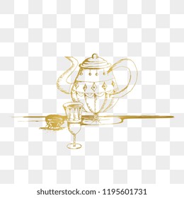 Teapot and cup vector. Hand drawn traditional vintage style.