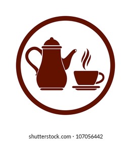 Teapot and cup vector icon.