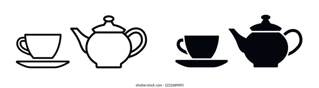 Teapot and cup vector icon set