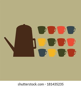 Teapot and cup. Vector illustration. 