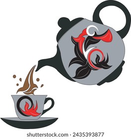 teapot and cup vector on white background

