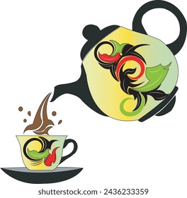 teapot and cup vector on white background
