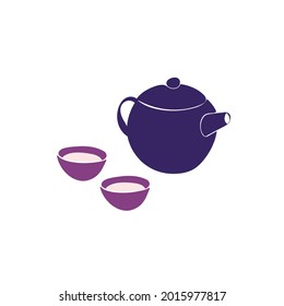 Teapot and cups for chinese tea ceremony illustration isolated on white background