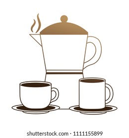 teapot with cups coffee isolated icon