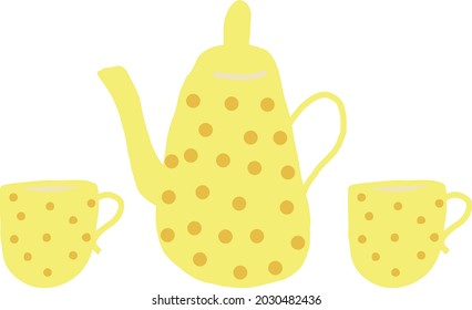 teapot and cups hand drawn in trending color 2021. scandinavian hygge. cozy home