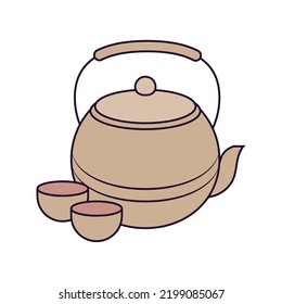 icono de tetera y tazas aisladas