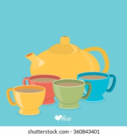 Teapot and cups. Vector illustration EPS 10