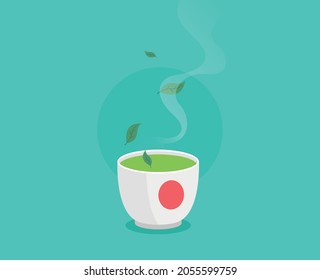 Tetera y tazas. Ilustración vectorial en estilo plano aislado en fondo de color