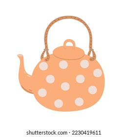 Teapot decorated with flowers simple doodle cartoon vector illustration, kitchen utensil for making hot drinks tea, coffee, hand drawn design element
