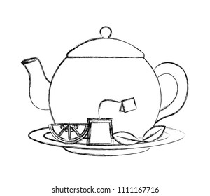 teapot with delicious lemon tea isolated icon