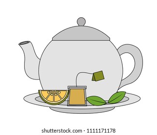 teapot with delicious lemon tea isolated icon