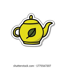 teapot doodle icon, vector color sticker illustration