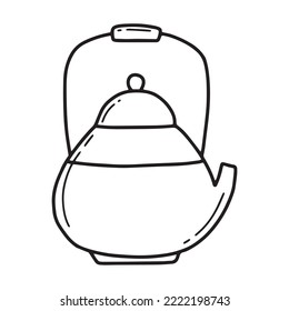 Teapot in doodle style. Isolated teapot on a white background. Porcelain, ceramic teapot for the tea ceremony. Vector illustration.