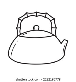 Tetera al estilo doodle. Tetera aislada sobre fondo blanco. Porcelana, tetera de cerámica para la ceremonia del té. Ilustración vectorial.