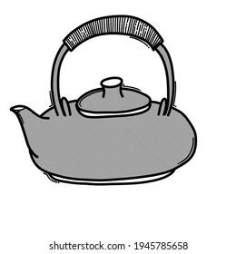 Icono vectorial del doodle de tetera. Línea dibujada a mano en la ilustración del esbozo de dibujo.