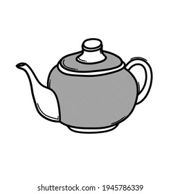 Icono vectorial del doodle de tetera. Línea dibujada a mano en la ilustración del esbozo de dibujo.