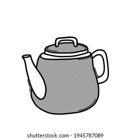Icono vectorial del doodle de tetera. Línea dibujada a mano en la ilustración del esbozo de dibujo.