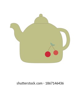 Teapot with a drawing for tea drinking on a white background. Dishes. Vector illustration.