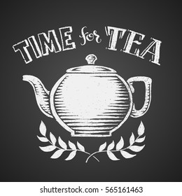 Teapot drawn on chalkboard with Time for Tea lettering