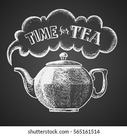 Teapot drawn on chalkboard with Time for Tea lettering