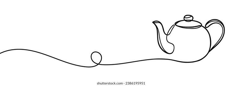 Teapot drawn with one line isolated. Vector illustration