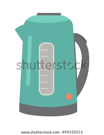 Teapot or electric kettle isolated on white. Household appliances. Electronic device. Home appliances. Shiny kettle tea kettle for boiling water icon sign. Vector illustration in flat style design