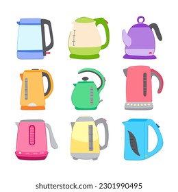 teapot electric set cartoon. kettle kitchen, hot drink, tea water, beverage pot teapot electric sign. isolated symbol vector illustration