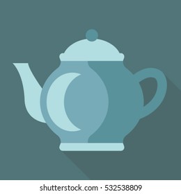 Teapot flat icon  with long shadow isolated on grey background