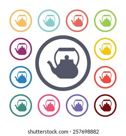 teapot flat icons set. Open colorful buttons 