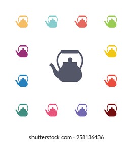 teapot flat icons set. Open colorful buttons 