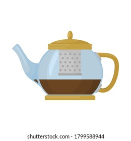 Teekanne, flache Illustration. Wasserkocher für Tee oder Kaffee mit direkter Aussicht. Vektorgrafik.