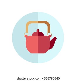 Teapot, flat round icon.