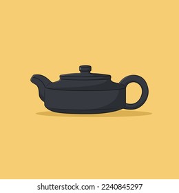 Icono de la ilustración del vector plano de la tetera en fondo morado para web, página de inicio, etiqueta, cartel, tarjeta