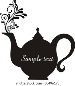 Teapot with floral design elements.Teapot silhouette isolated on White background. Restaurant menu or Invitation. Vector illustration