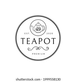 Teapot With Floral Leaves And Ornament Logo Vector Illustration Template Icon Design