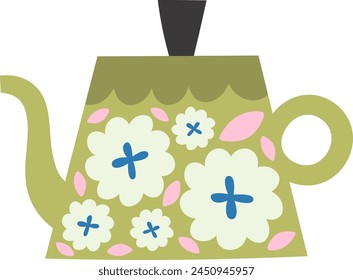 Teapot With Flowers Vector Illustration