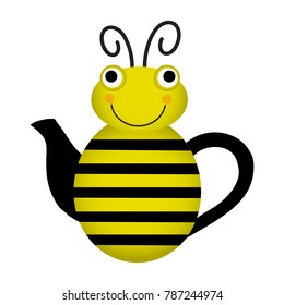 A teapot in the form of a bee on a white background. Flat design, vector.