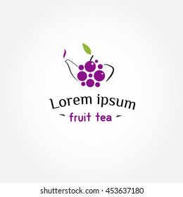 Teapot in the form of a large red blueberries. Vector Illustration. logotype