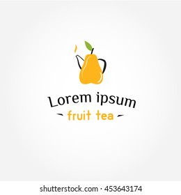 Teapot in the form of a large red pear. Vector Illustration. logotype