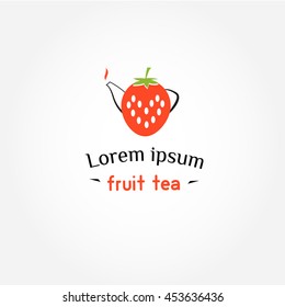  Teapot in the form of a large red strawberry. Vector Illustration. logotype