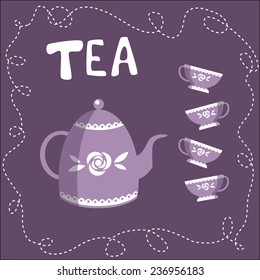 Teapot with four cups