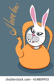 Teapot and funny rabbit. Vector illustration