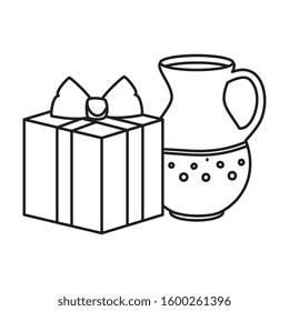 teapot with gift box present line style icon vector illustration design