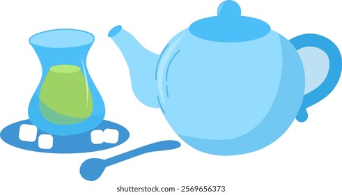 Teapot and glass filled with green tea clipart 