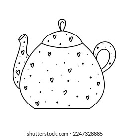 Teapot glasses in hand draw doodle style. Isolated on a white background. Vector stock illustration.