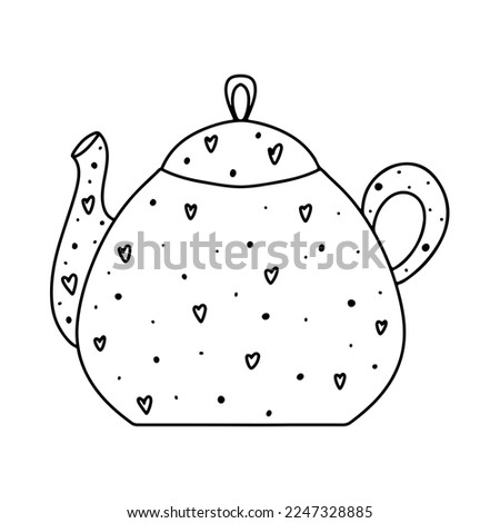 Teapot glasses in hand draw doodle style. Isolated on a white background. Vector stock illustration.