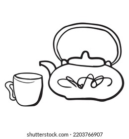 teapot graphic design vector illustration, art tattoo sketch, hand draw, print use